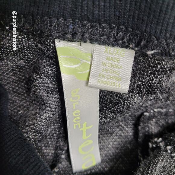 Green Tea Joggers XL Terry Knit High Rise Black White Stretch Athleisure Active - Picture 3 of 10